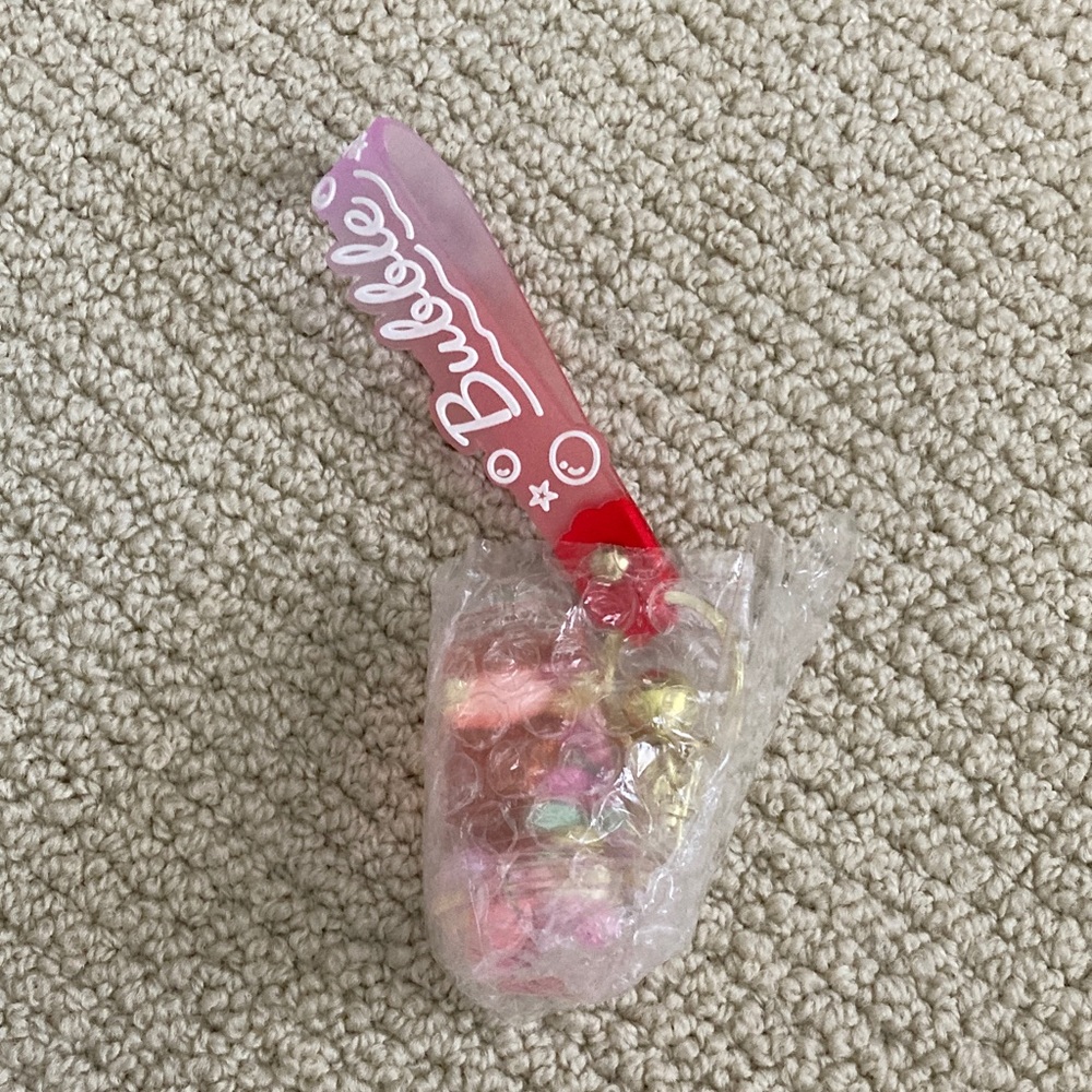 NEW Pink Bubble Tea Bag Charm Shakeable Key Chain Boba with Bell NIB - Picture 3 of 8